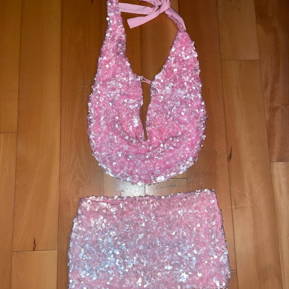 Edikted Pink Sequin Mini Dress